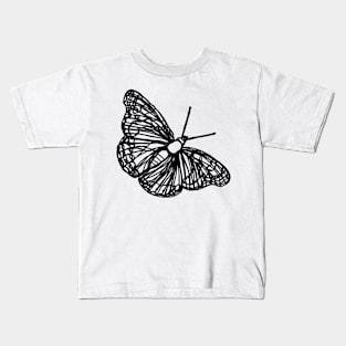 Butterfly line art black, no background Kids T-Shirt